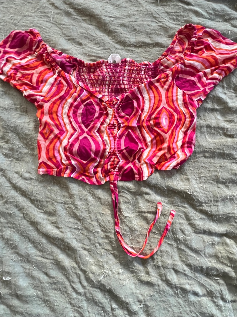 Jolie & Joy Retro Y2K Lightweight Smock Crop Top Size L Ruched Party Festival
